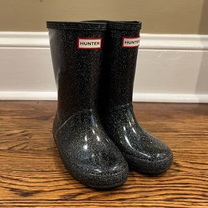 Hunter Toddler Girls size 10 black, Glitter rain boots